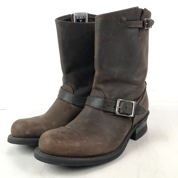 Fyre Shoes - Frye Women's 77400 Engineer Brown Leather Mid Calf Pull On Buckle Boots size 9.5